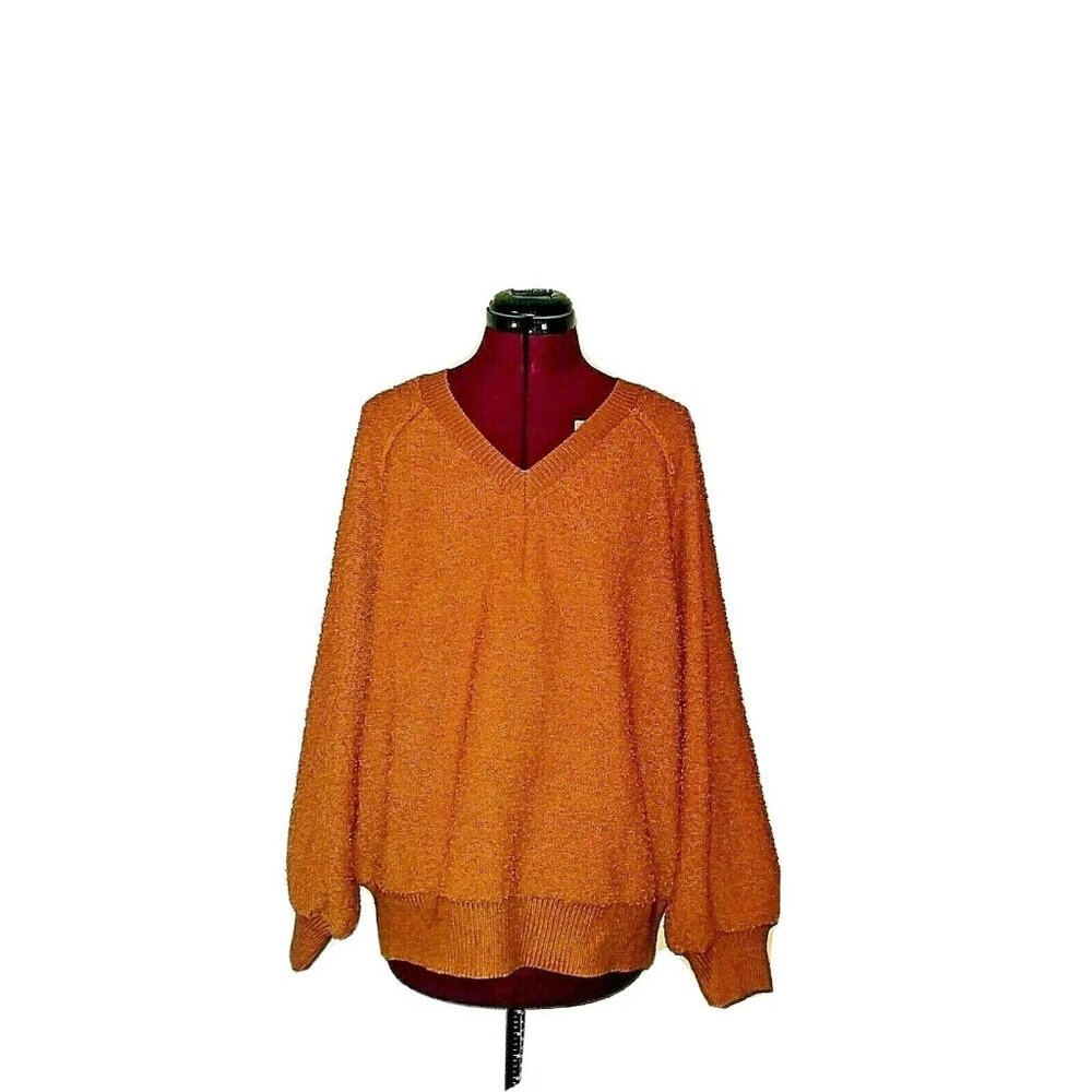 Mittoshop Sweater Women S/M Burnt Orange Textured Knit V Neck Soft Pullover